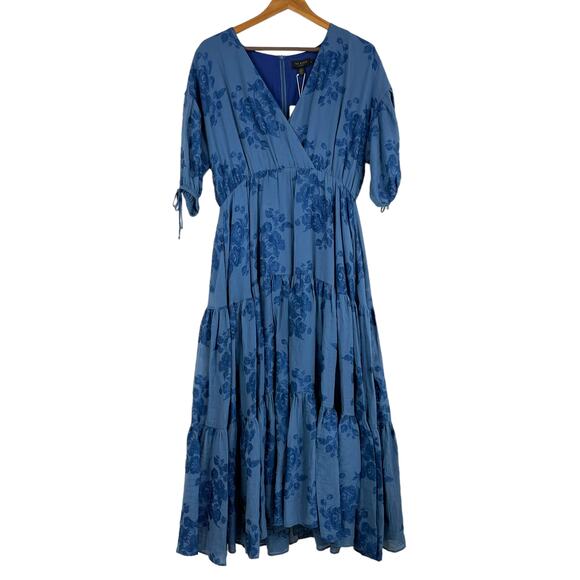 Ted Baker NWT Zilda Puff Sleeve Midi Fixed Wrap Front Dress Size 2 (US 6) Blue - Picture 4 of 15